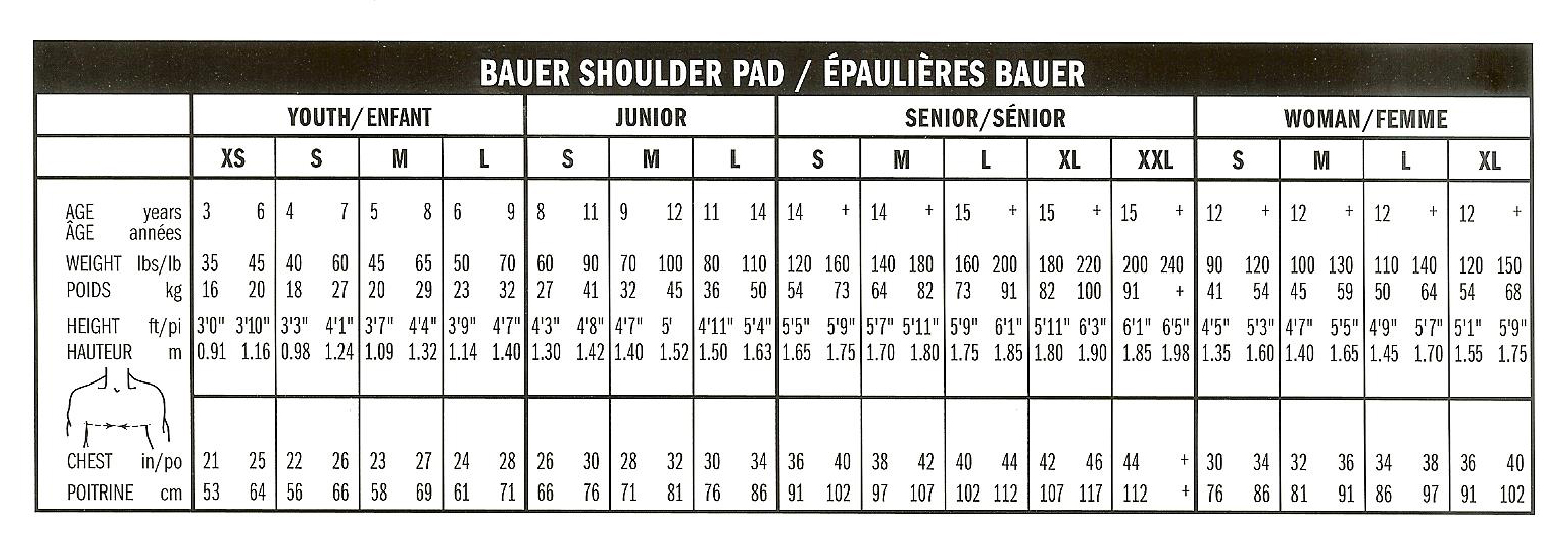 Bauer Goalie Pad Sizing Chart