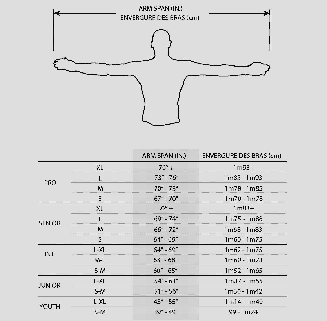 warrior chest and arm sizing